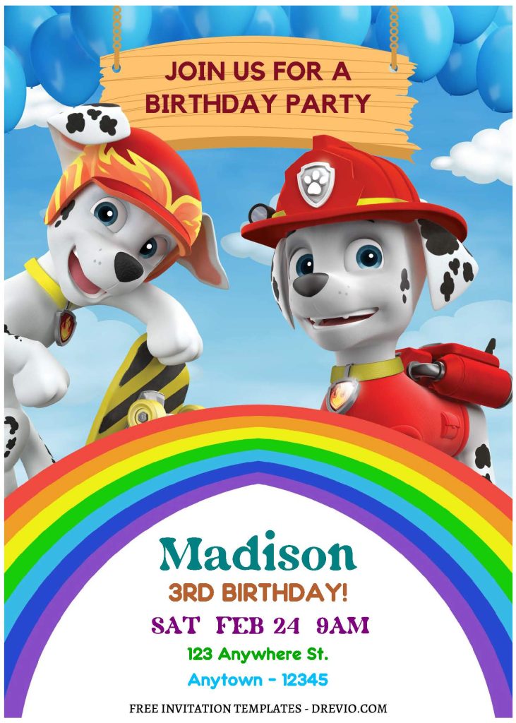 Invitation Template of (Free Editable PDF) Rainbow Mighty PAW Patrol Birthday Invitation Templates 1