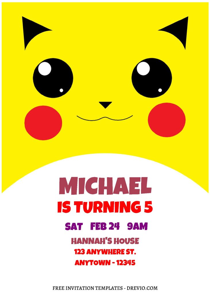 (Free Editable PDF) Lovely Pokemon Faces Birthday Invitation Templates with cute yellow background