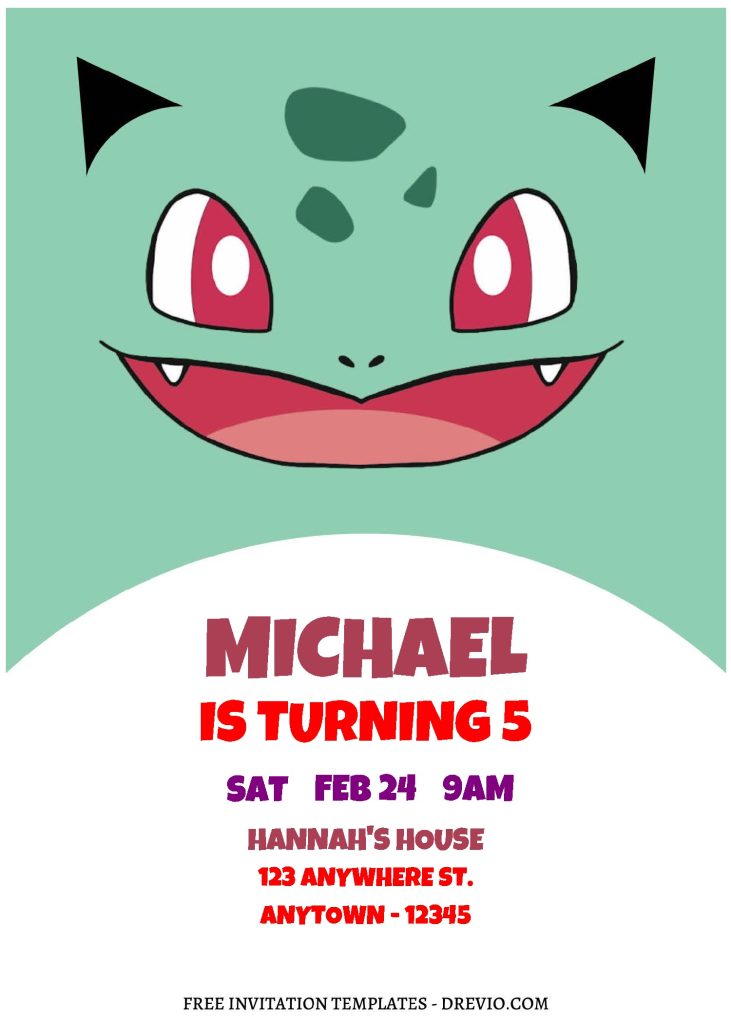 (Free Editable PDF) Lovely Pokemon Faces Birthday Invitation Templates with simple text