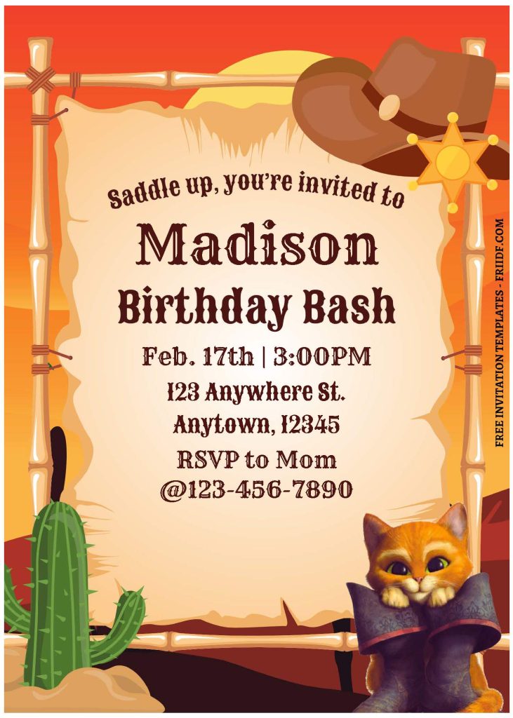 Invitation Template of (Free Editable PDF) Ready To Rock Puss In Boots Birthday Invitation Templates 2