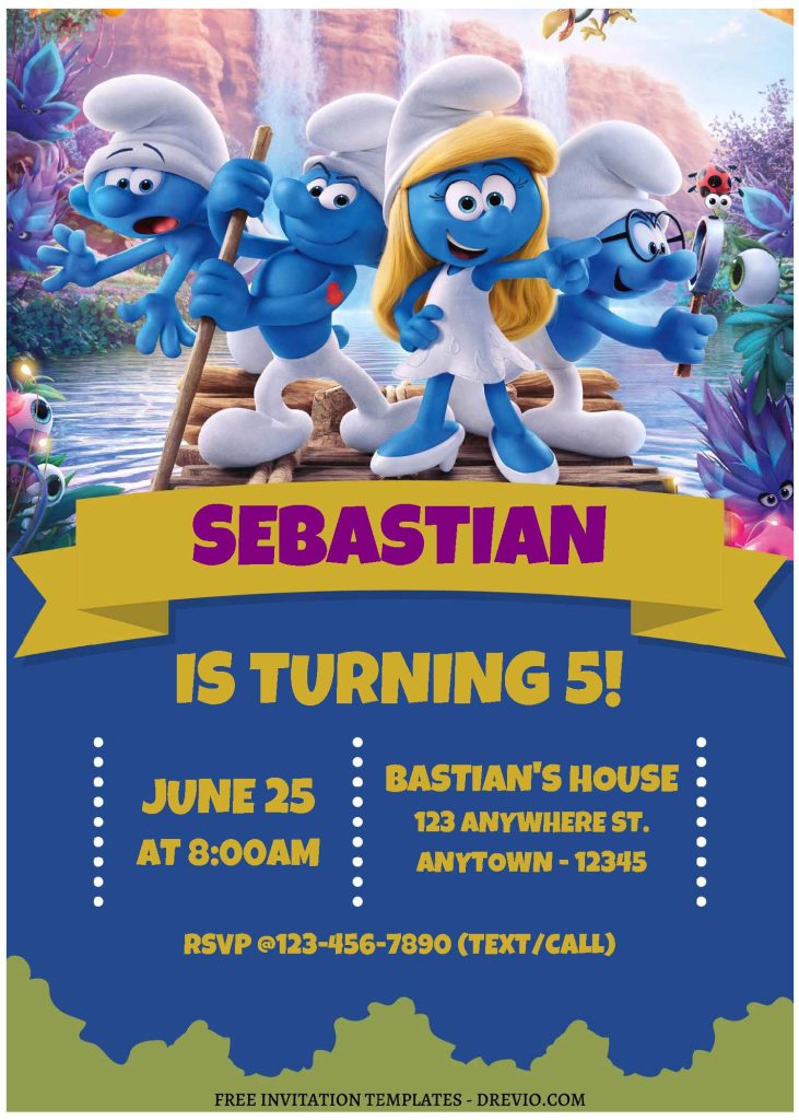 Invitation Template of (Free Editable PDF) Smurfs Village Birthday Invitation Templates 2