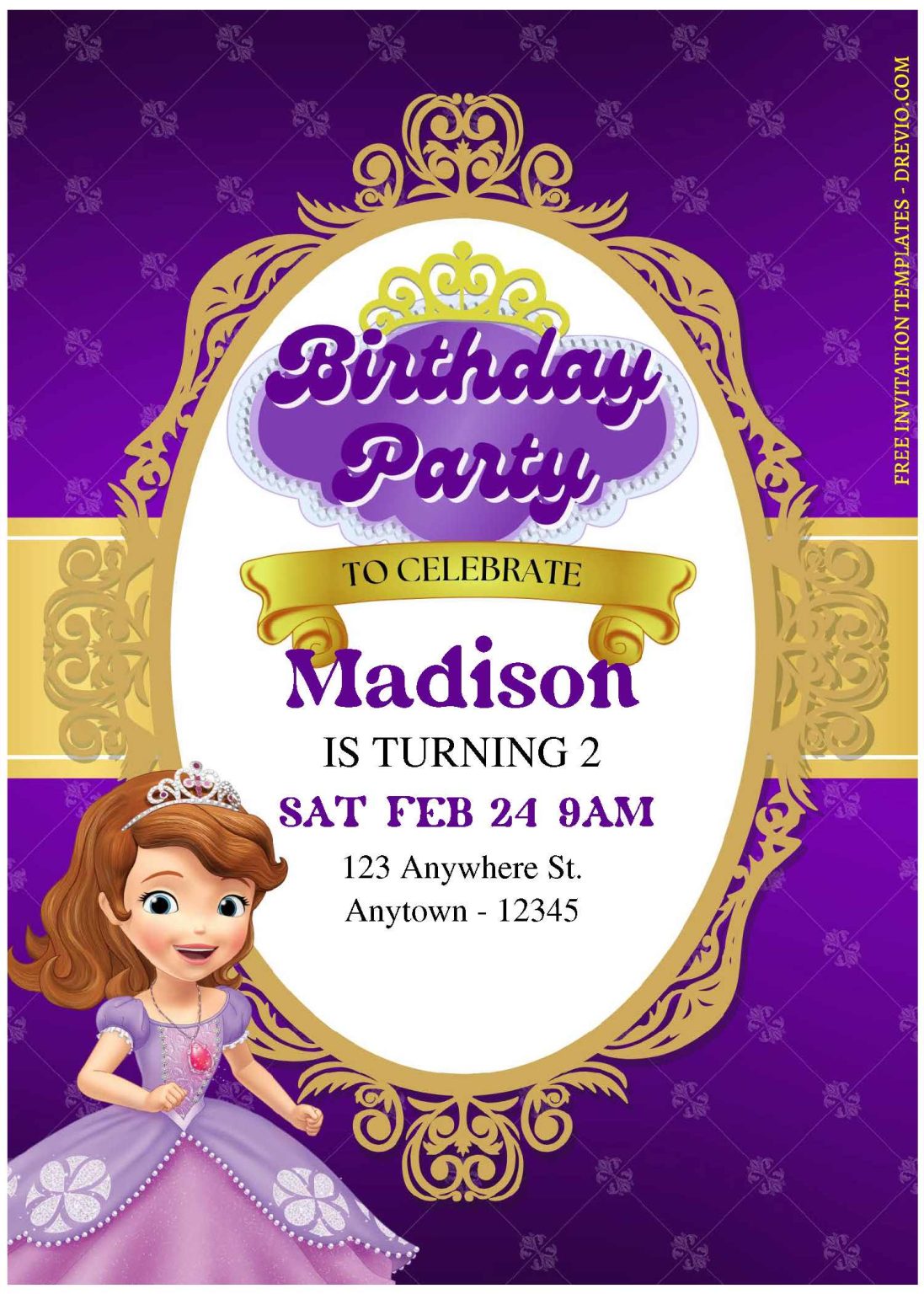 (Free Editable PDF) Elegant Princess Sofia The First Birthday ...