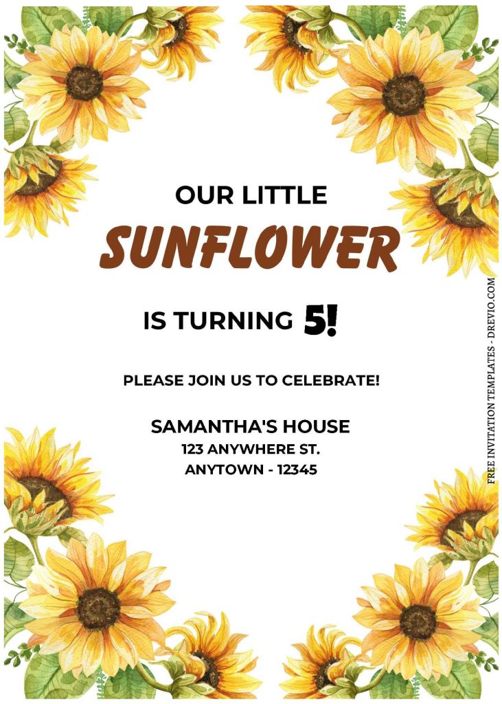 (Free Editable PDF) Sunflower Sunshine Birthday Invitation Templates A