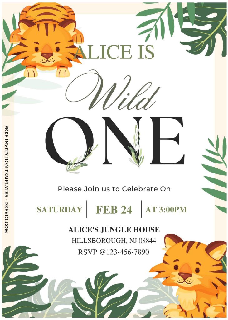 Invitation Template of (Free Editable PDF) Cute Tiger Cub Kids Birthday Invitation Templates 1