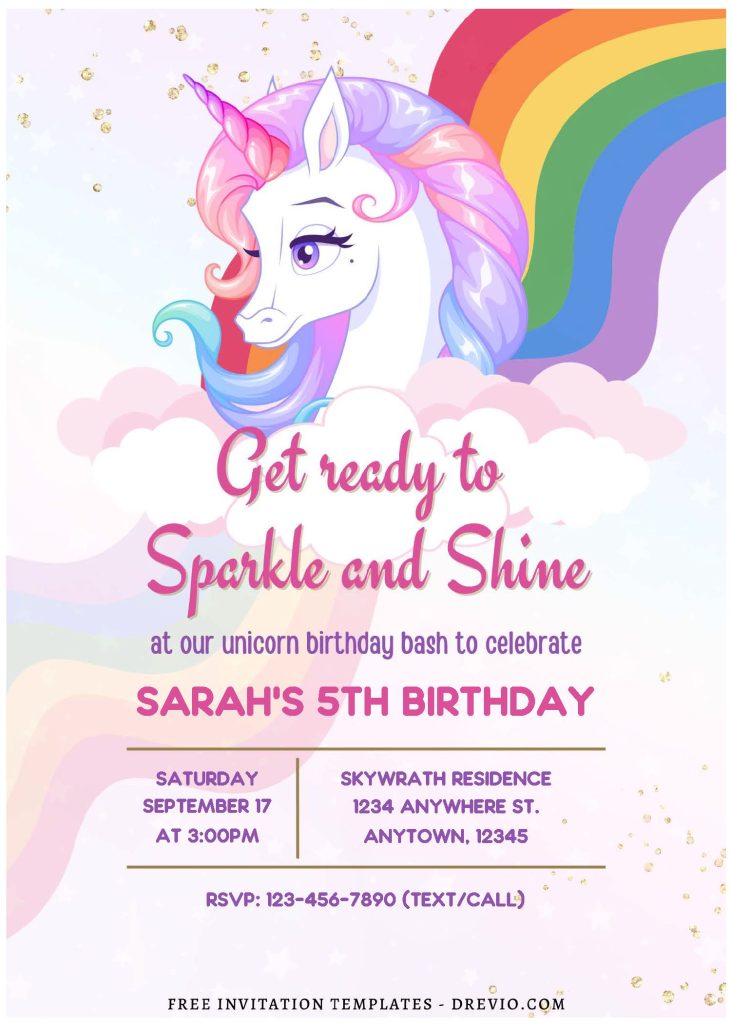 Invitation Template of (Free Editable PDF) Sparkle & Shine Unicorn Birthday Invitation Templates 3