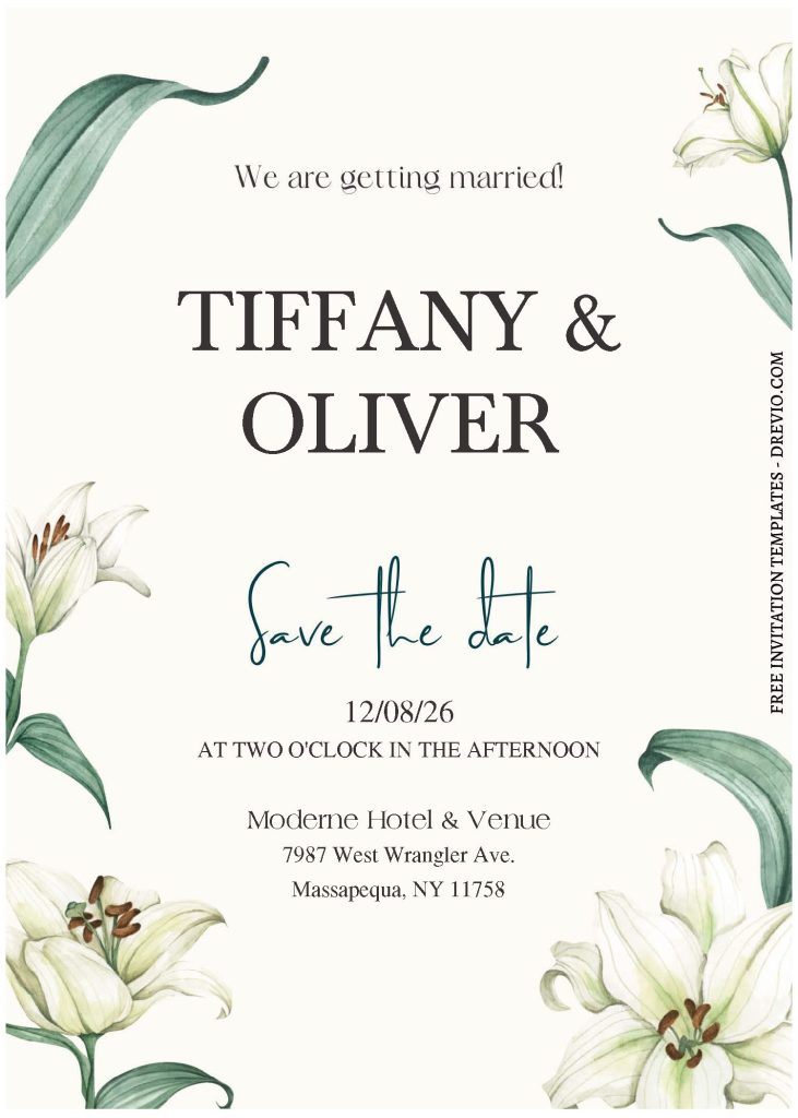 (Free Editable PDF) Watercolor Amaryllis & Lily Wedding Invitation Templates with editable text