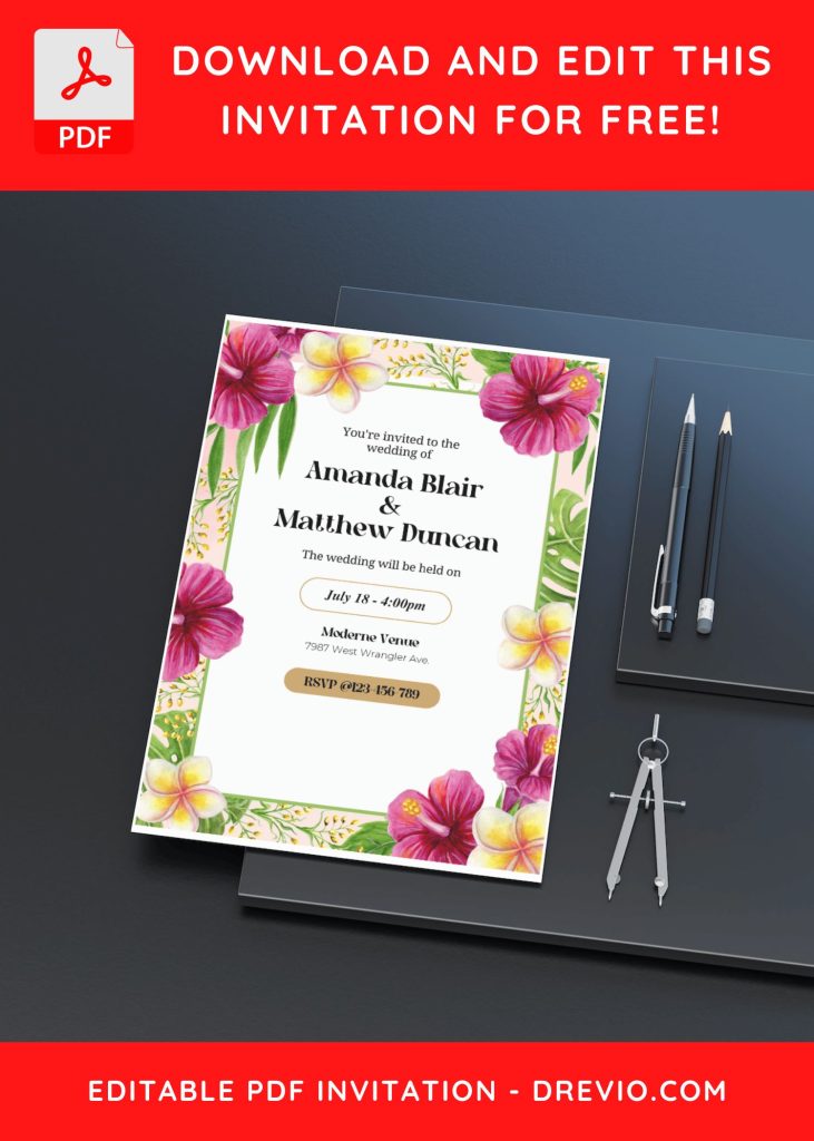 Invitation Template of (Free Editable PDF) Summer Hibiscus Haven Wedding Invitation Templates 10