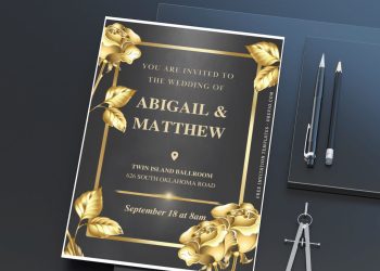 (Free Editable PDF) Sparkling Glimmered Gold Flower Wedding Invitation Templates