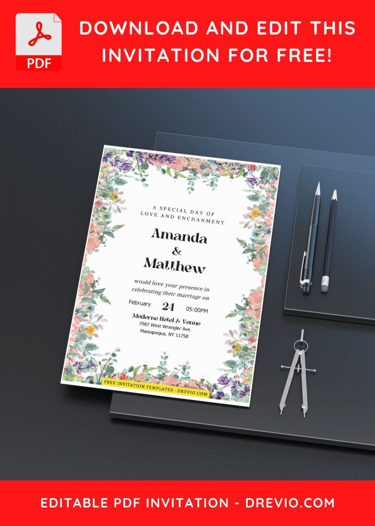 Invitation Template of (Free Editable PDF) Gorgeous Gardenia And Magnolia Wedding Invitation Templates 10