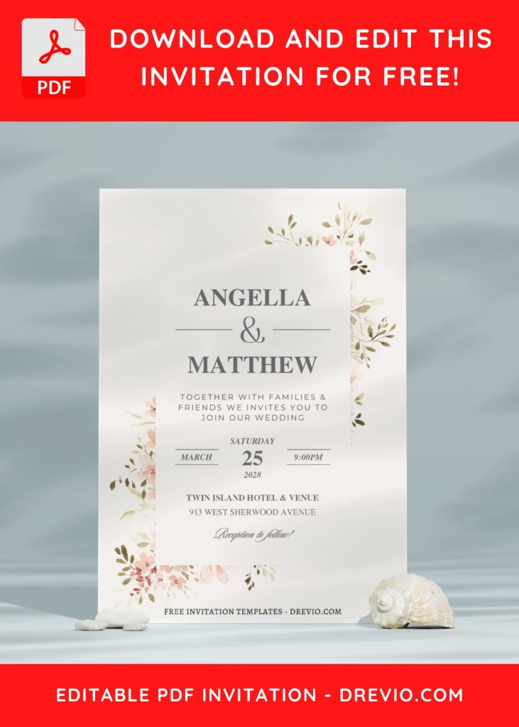 (Free Editable PDF) Delicate Spring Blossom Wedding Invitation Templates A