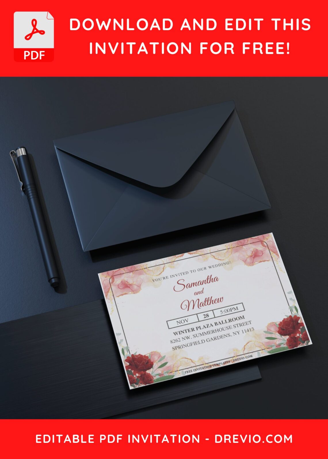 (Free Editable PDF) Spring Affection Wedding Invitation Templates A