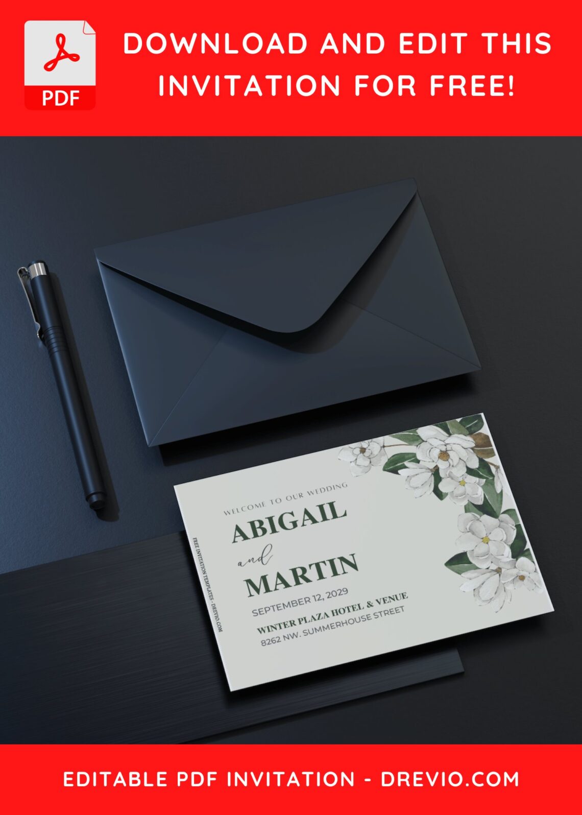 (Free Editable PDF) Floral Whispers: Magnolia Wedding Invitation Templates G