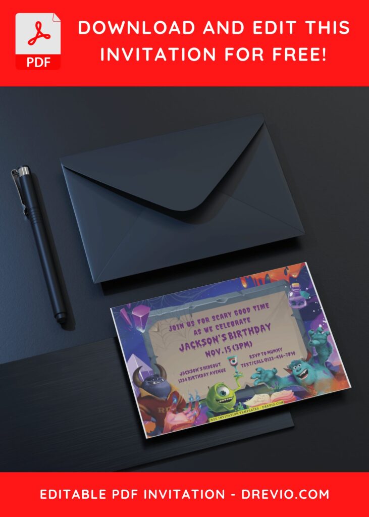 (Free Editable PDF) Shrieks And Giggles Monster Inc Birthday Invitation Templates C