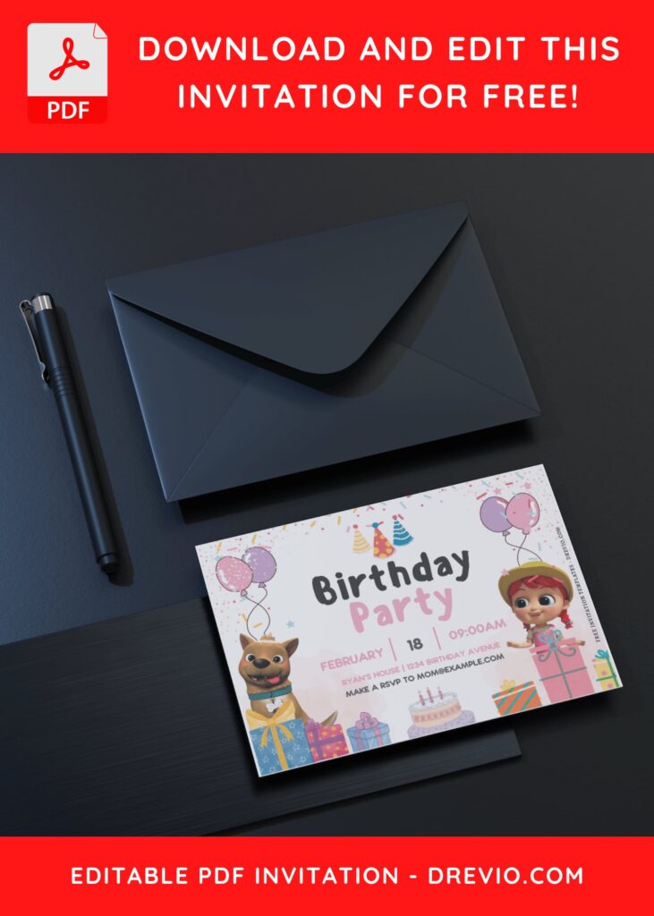 (Free Editable PDF) Fun Cocomelon Serenade Birthday Invitation Templates C