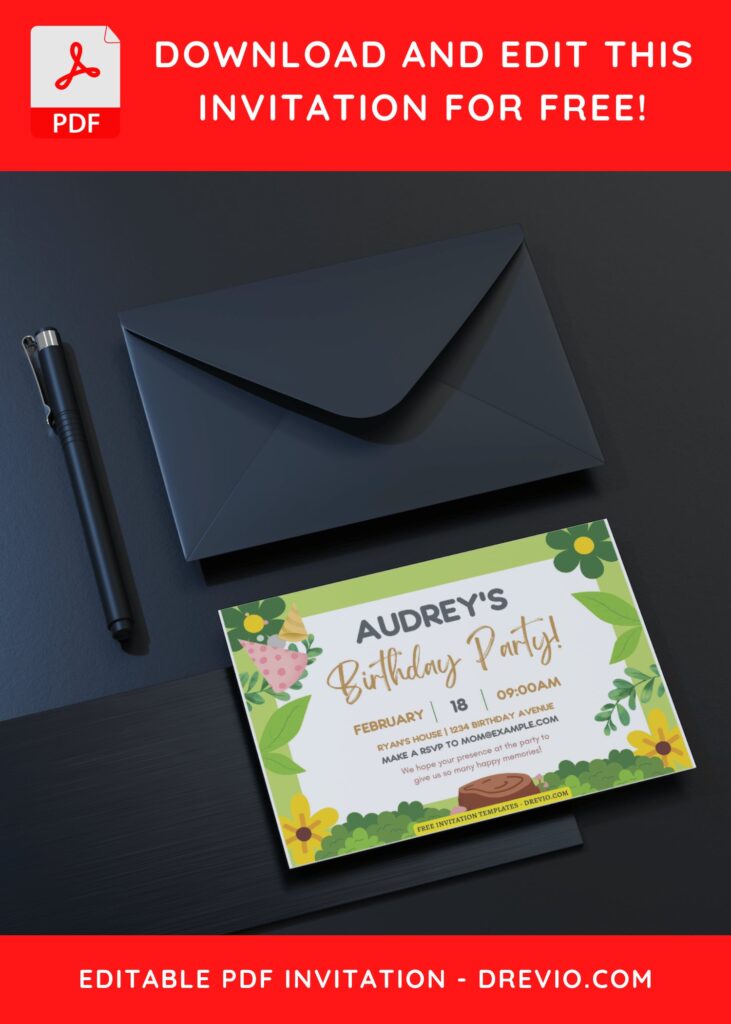 (Free Editable PDF) Lovely Garden Themed Kids Birthday Invitation Templates C