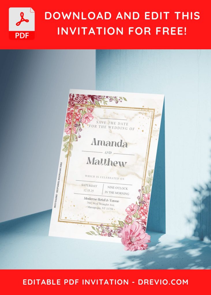 Invitation Template of (Free Editable PDF) Enchanted Marble And Floral Wedding Invitation Templates 10