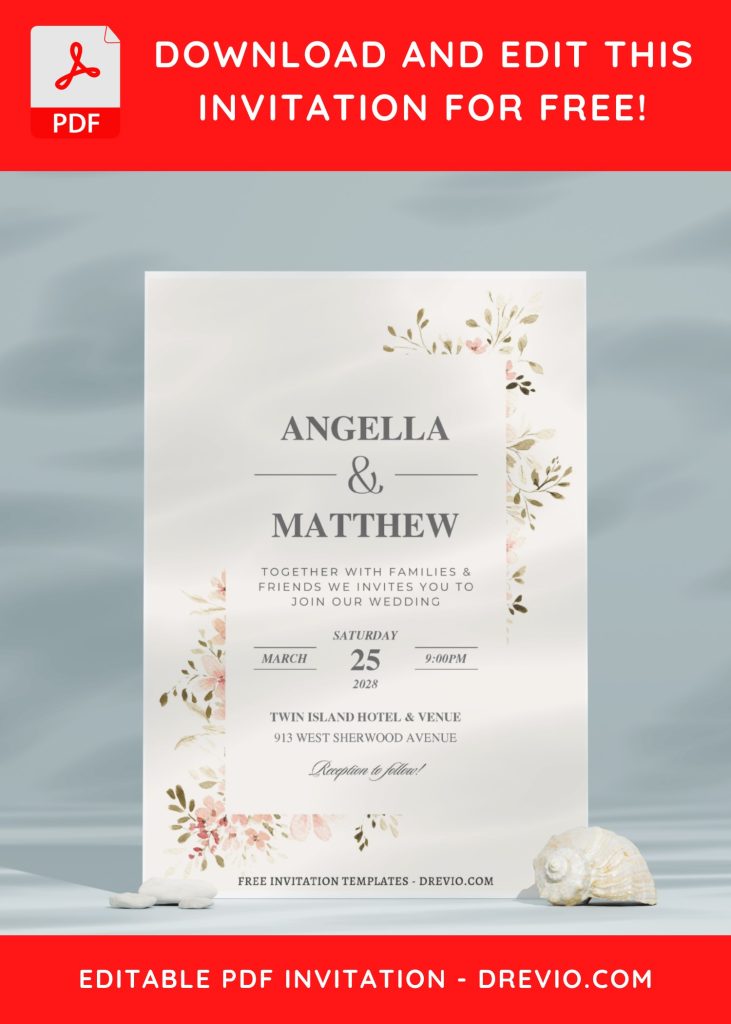 (Free Editable PDF) Delicate Spring Blossom Wedding Invitation Templates B