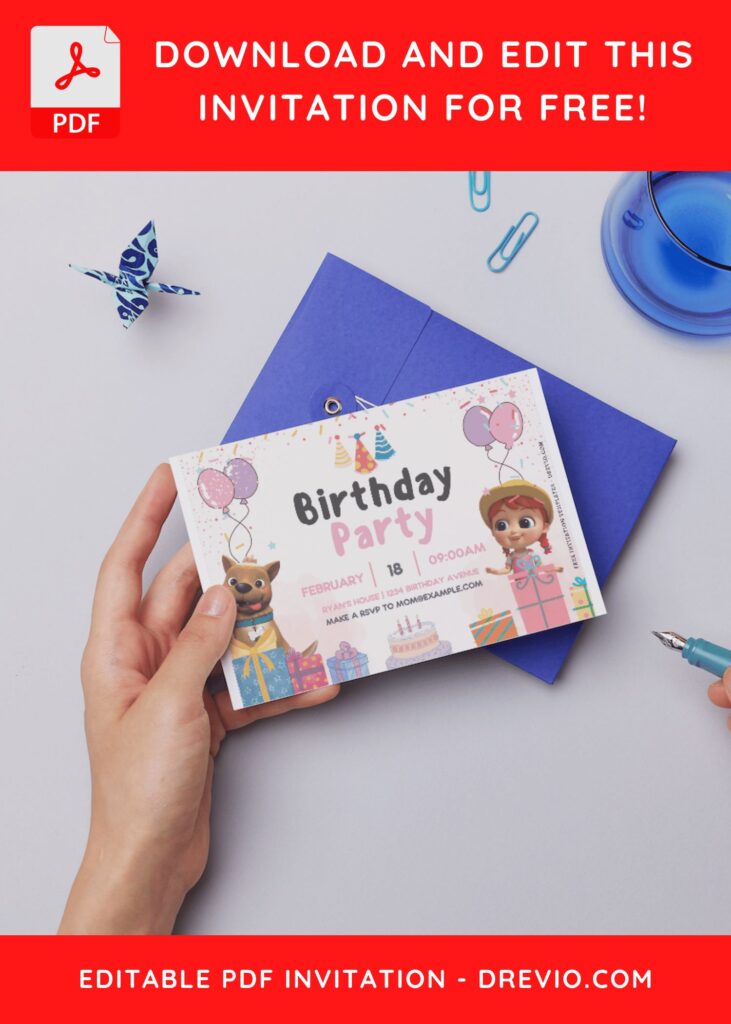 (Free Editable PDF) Fun Cocomelon Serenade Birthday Invitation Templates D