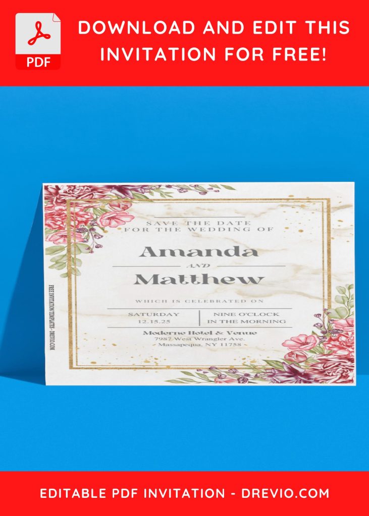 Invitation Template of (Free Editable PDF) Enchanted Marble And Floral Wedding Invitation Templates 9