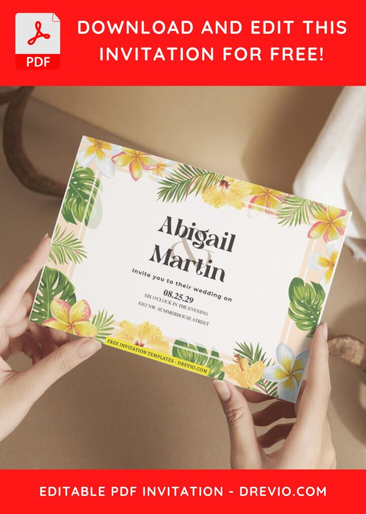 (Free Editable PDF) Tropical Beauty Wedding Invitation Templates E