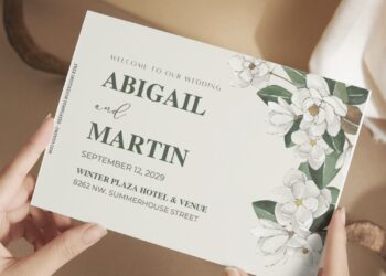 (Free Editable PDF) Floral Whispers: Magnolia Wedding Invitation Templates I