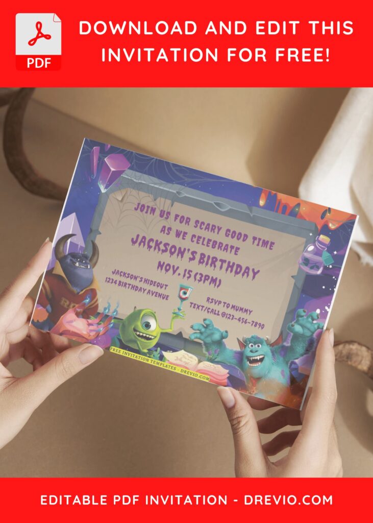 (Free Editable PDF) Shrieks And Giggles Monster Inc Birthday Invitation Templates E