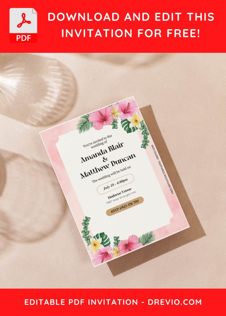 Invitation Template of (Free Editable PDF) Summer Hibiscus Haven Wedding Invitation Templates 7