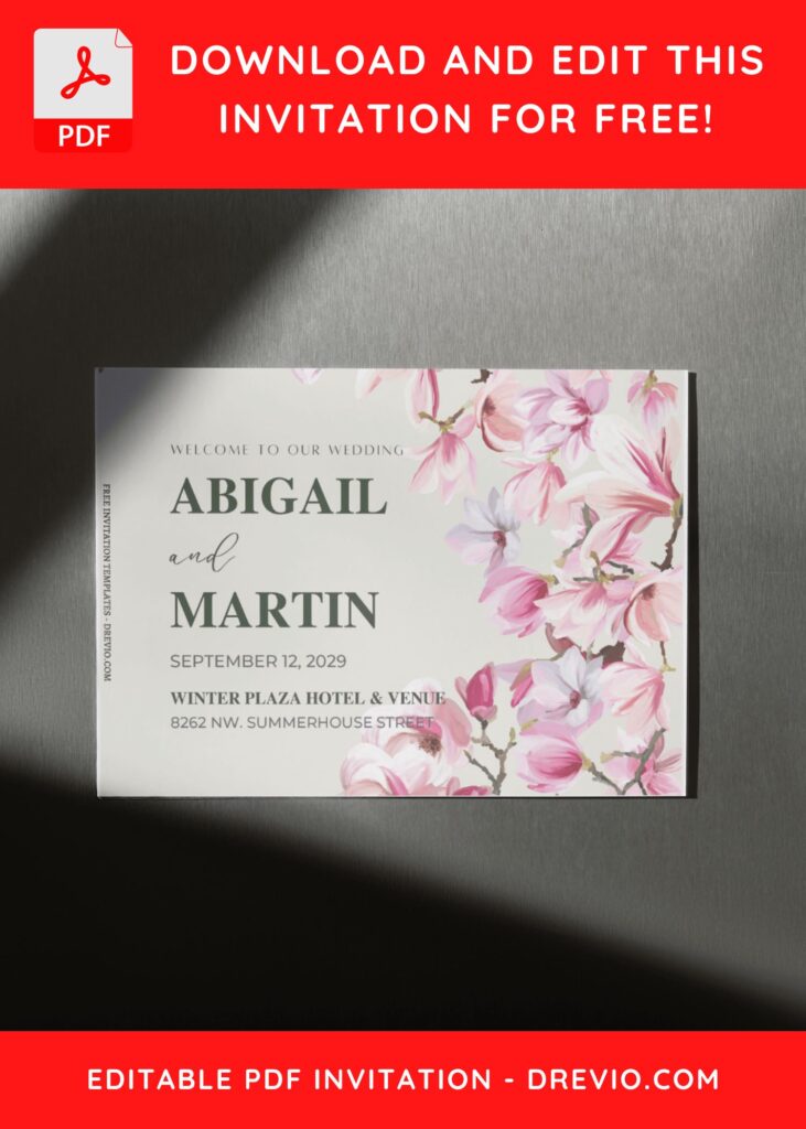 (Free Editable PDF) Floral Whispers: Magnolia Wedding Invitation Templates J