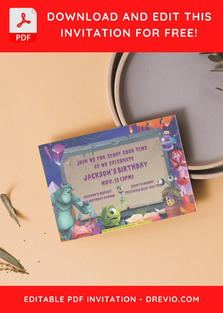 (Free Editable PDF) Shrieks And Giggles Monster Inc Birthday Invitation Templates F