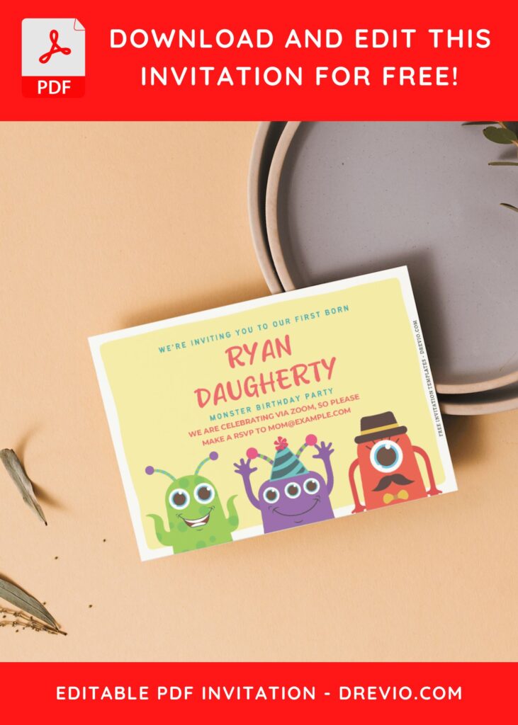 (Free Editable PDF) Colorful Monster Alien Birthday Invitation Templates F