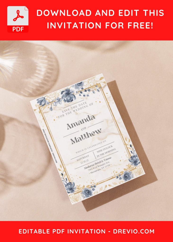 Invitation Template of (Free Editable PDF) Enchanted Marble And Floral Wedding Invitation Templates 7