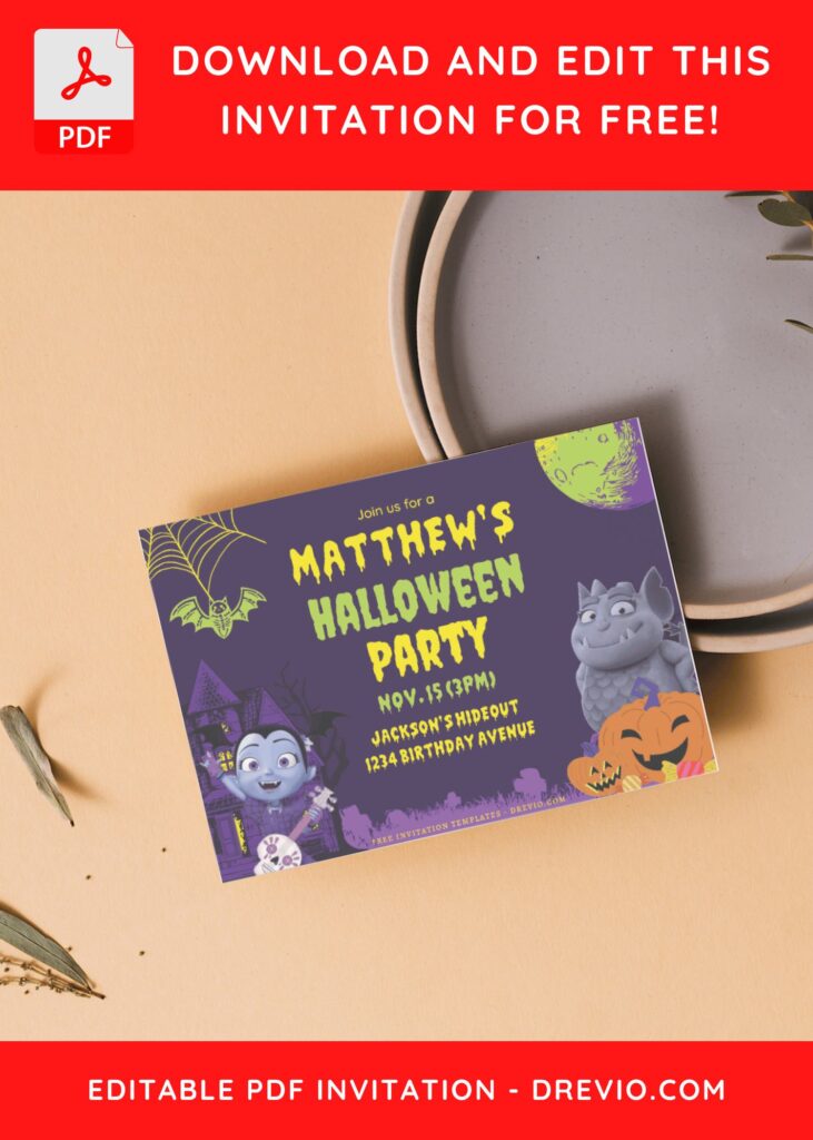 (Free Editable PDF) Creepy And Cute Vampirina Birthday Invitation Templates F