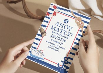 (Free Editable PDF) Nautical Baby Boy Birthday Invitation Templates