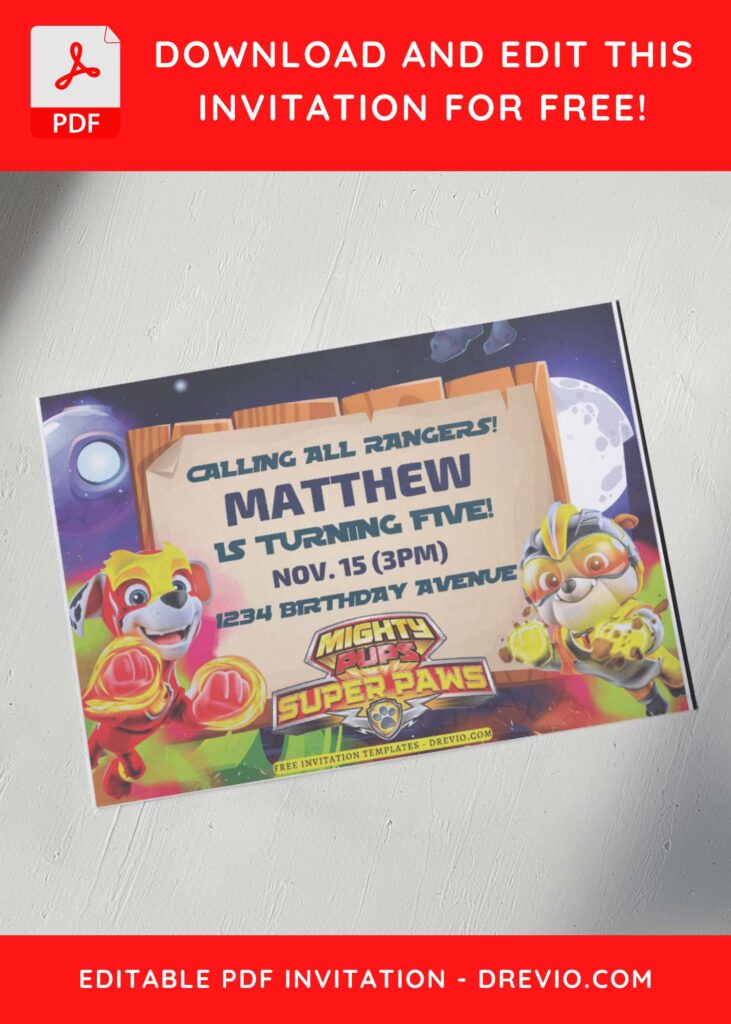 (Free Editable PDF) Mighty PAW Patrol In Space Birthday Invitation Templates G