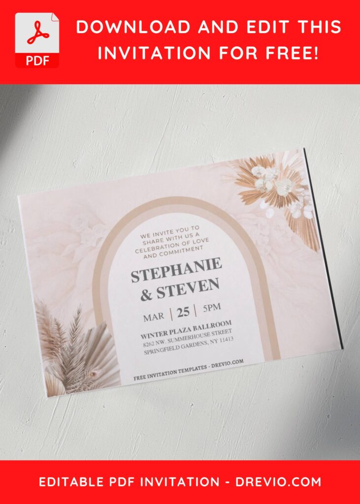 (Free Editable PDF) Bohemian Love In Style Wedding Invitation Templates G