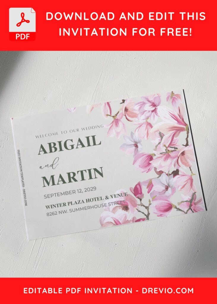 (Free Editable PDF) Floral Whispers: Magnolia Wedding Invitation Templates A