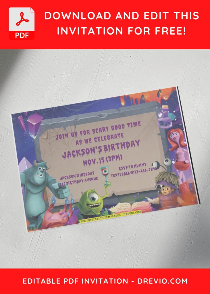 (Free Editable PDF) Shrieks And Giggles Monster Inc Birthday Invitation Templates G