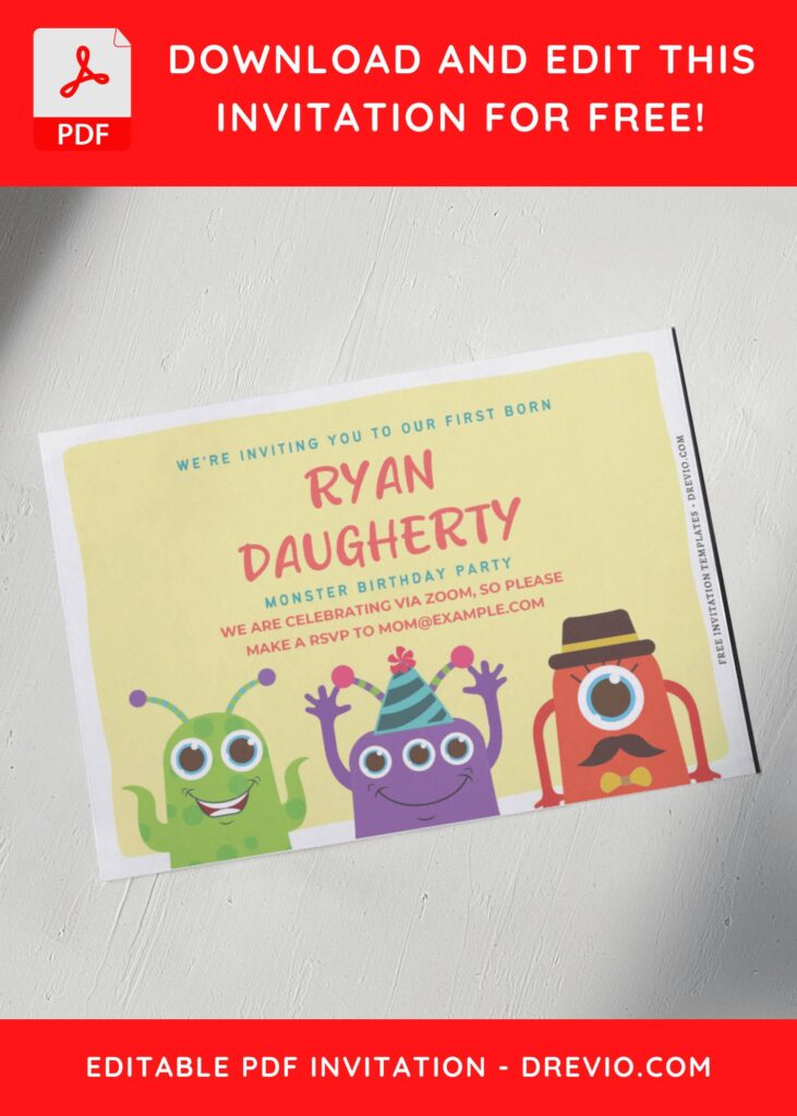 (Free Editable PDF) Colorful Monster Alien Birthday Invitation Templates G