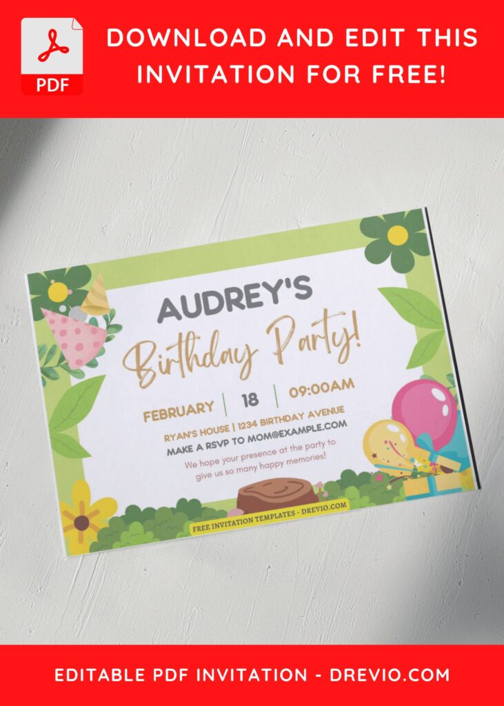 (Free Editable PDF) Lovely Garden Themed Kids Birthday Invitation Templates G