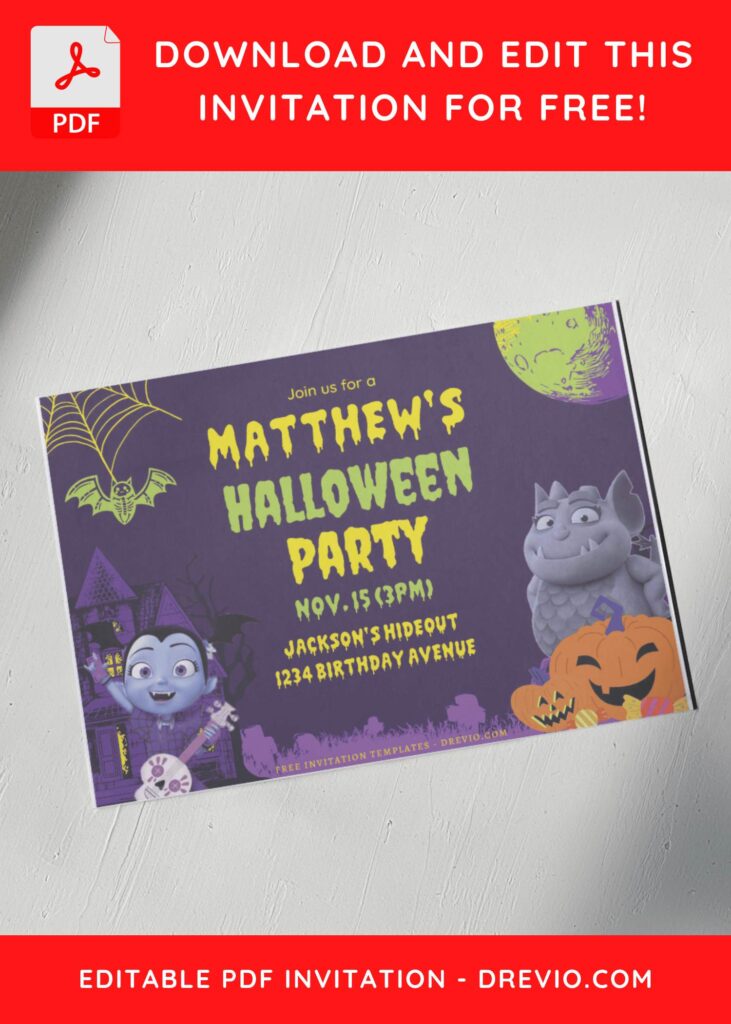 (Free Editable PDF) Creepy And Cute Vampirina Birthday Invitation Templates G