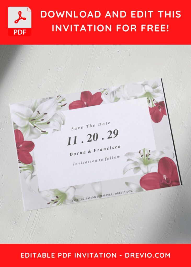 (Free Editable PDF) Pure Romance Lily wedding Invitation Templates G