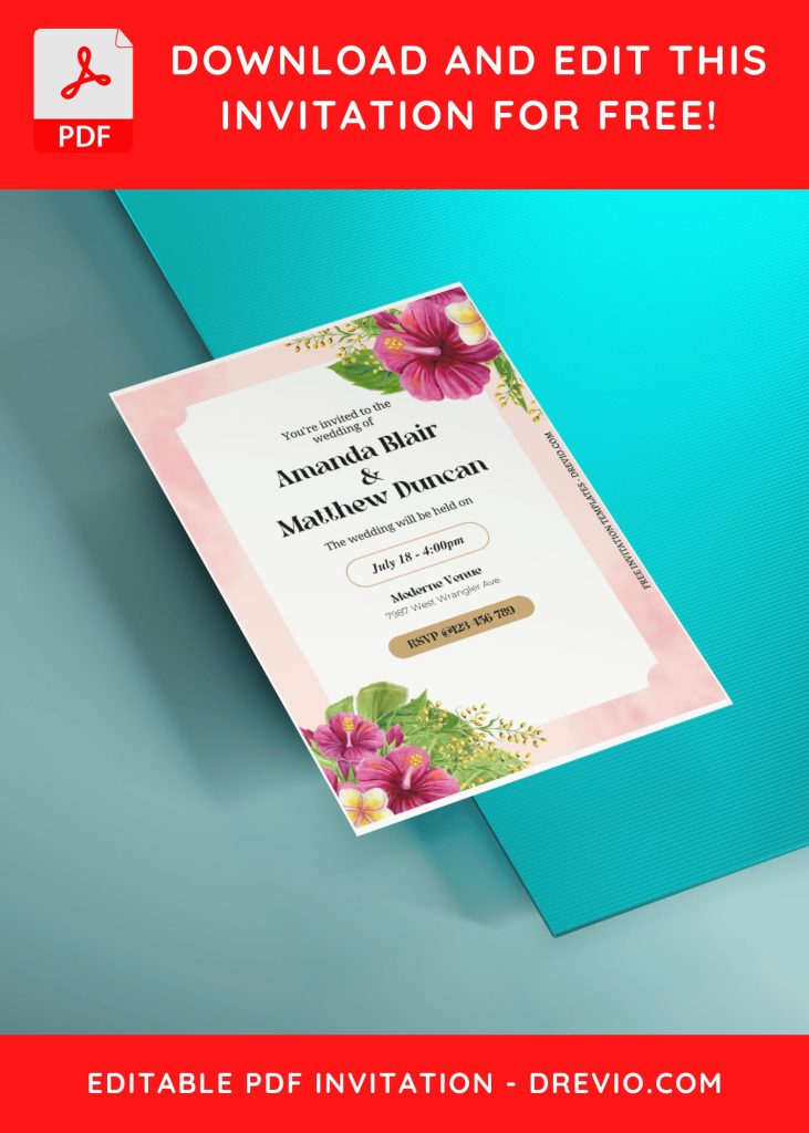 Invitation Template of (Free Editable PDF) Summer Hibiscus Haven Wedding Invitation Templates 5