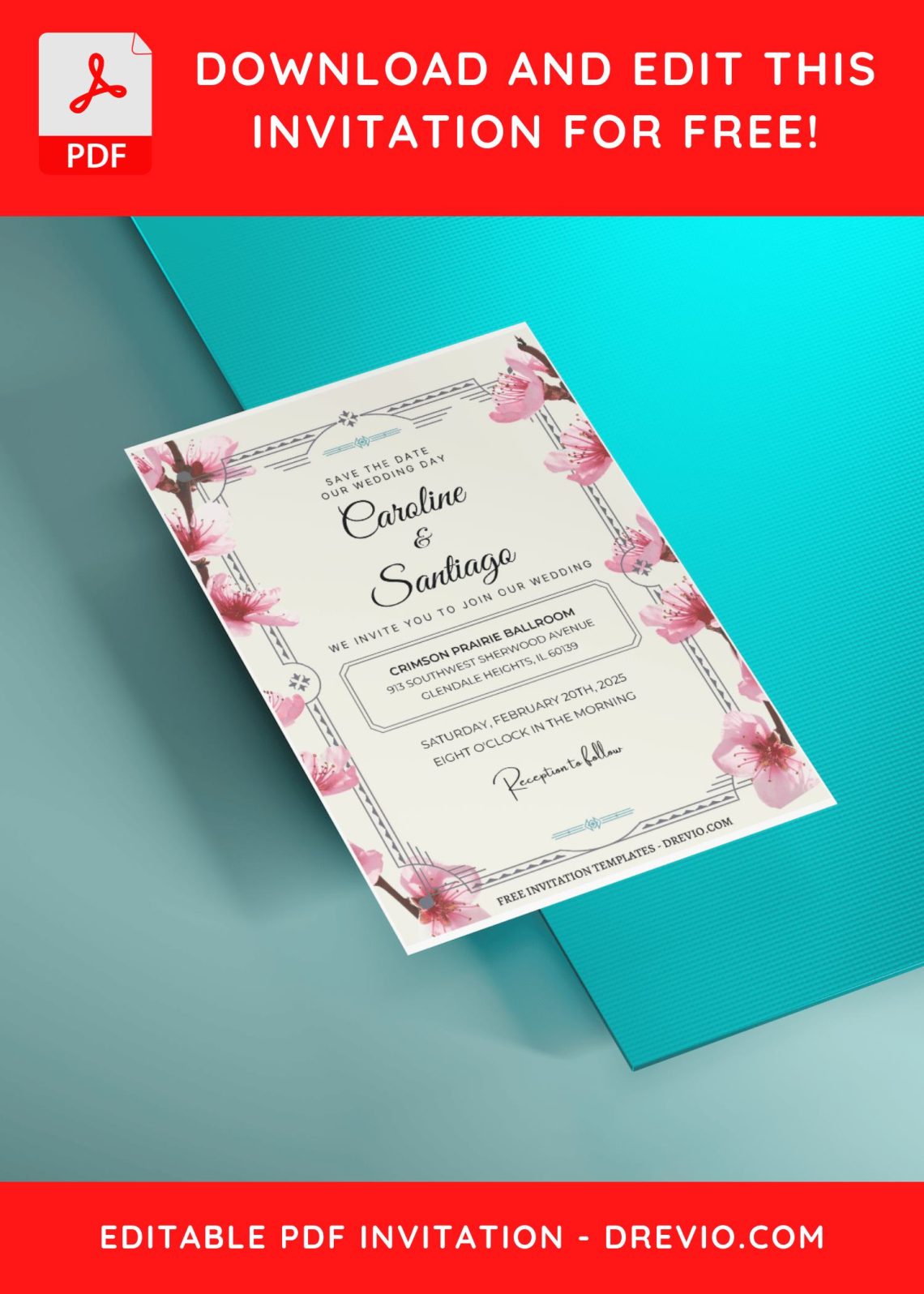 (Free Editable PDF) Cherry Blossom Serenade Wedding Invitation Templates