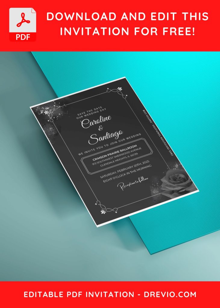 (Free Editable PDF) Bouquet Of Black Rose Wedding Invitation Templates F