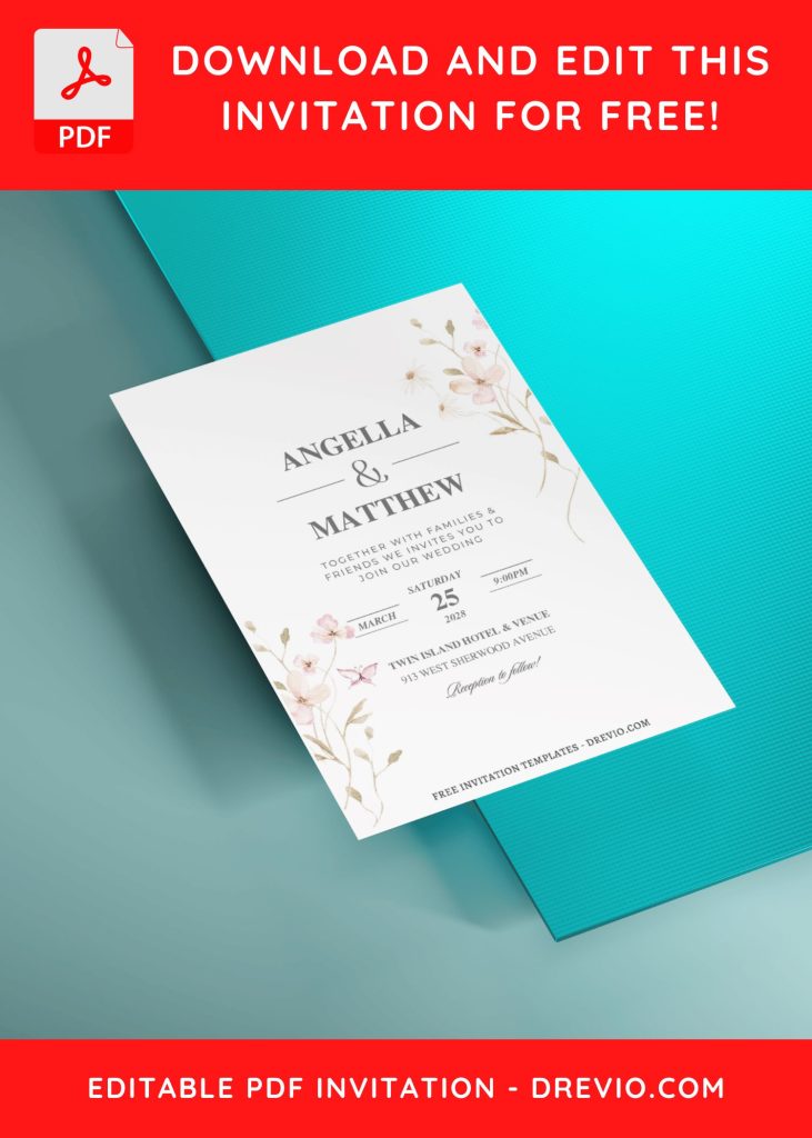 (Free Editable PDF) Delicate Spring Blossom Wedding Invitation Templates F