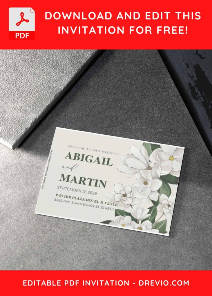 (Free Editable PDF) Floral Whispers: Magnolia Wedding Invitation Templates B