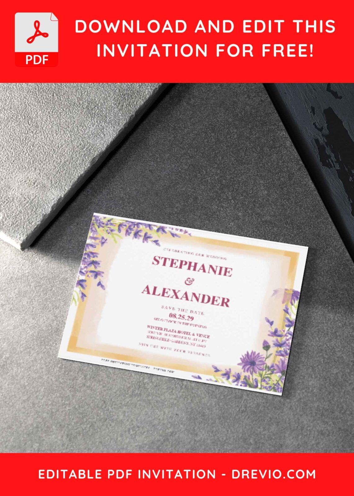 (Free Editable PDF) Lavender Serenity Wedding Invitation Templates H