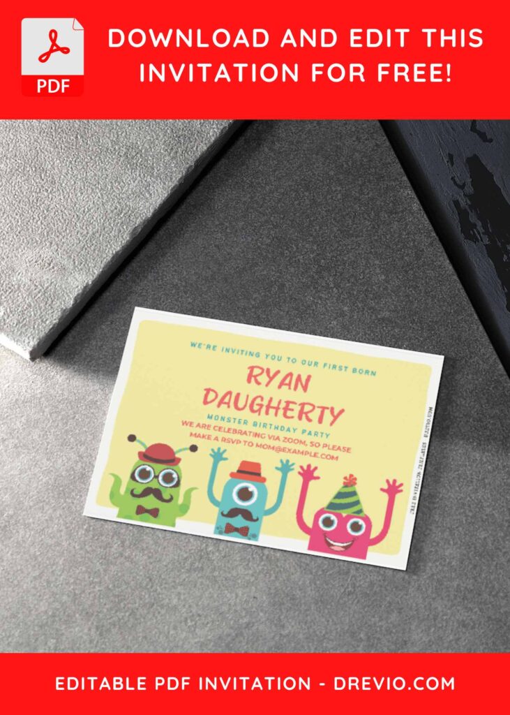 (Free Editable PDF) Colorful Monster Alien Birthday Invitation Templates H