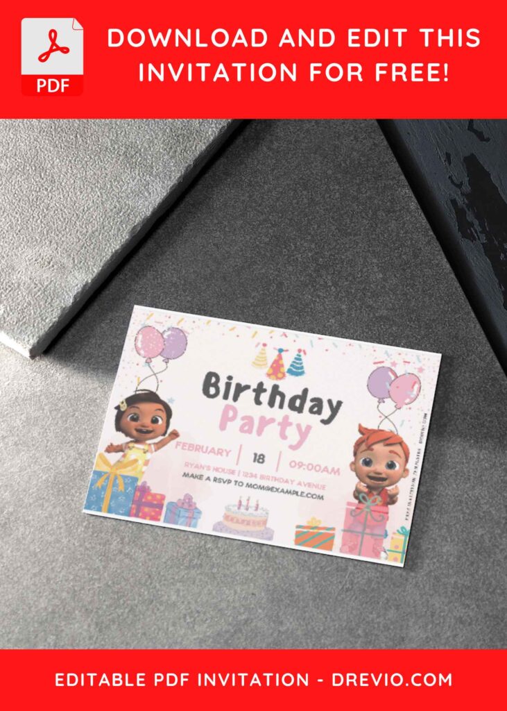 (Free Editable PDF) Fun Cocomelon Serenade Birthday Invitation Templates H