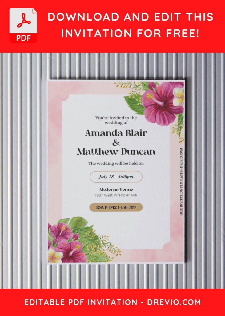 Invitation Template of (Free Editable PDF) Summer Hibiscus Haven Wedding Invitation Templates 4